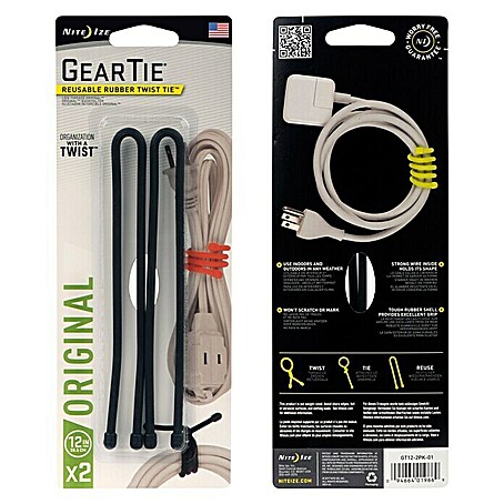 Nite Ize Bridas para cables Gear Tie (Negro, L x An: 221 x 8 mm, 2 ud.)