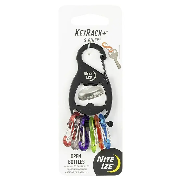 Nite Ize Schlüsselanhänger - Länge: 90 mm - Nite Ize KeyRack+: Ein Schlüsselanhänger mit Flaschenöffner und farbigen S-Biners, ideal für Schlüsselorganisation und als praktisches Werkzeug.