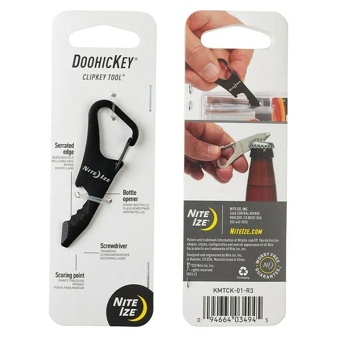 Nite Ize Multi-Tool DoohicKey ClipKey - Schwarz - Nite Ize DoohicKey Clipkey Tool: Ein praktisches Multifunktionswerkzeug für den Schlüsselbund mit Flaschenöffner, Schraubendreher und mehr.