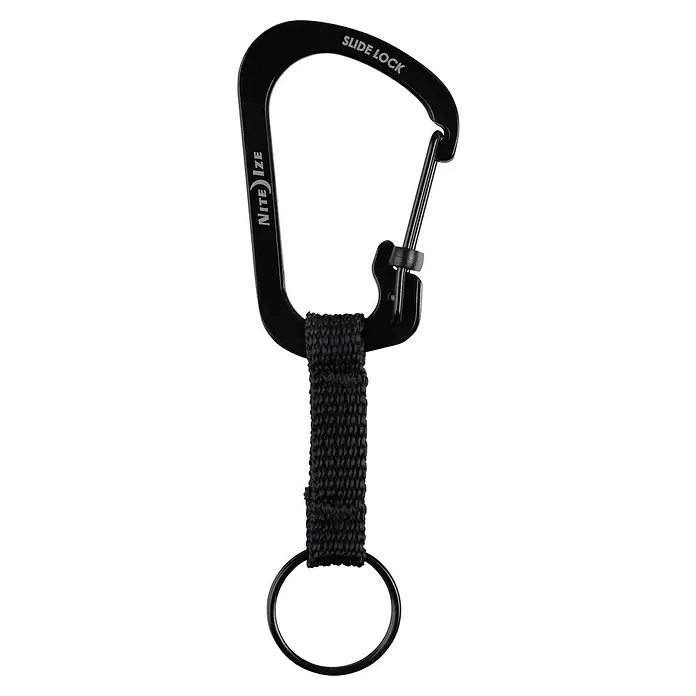 Nite Ize Karabinerhaken Slidelock Key Ring - Edelstahl, Schwarz - Schwarzer Nite Ize SlideLock Karabiner mit Gurtband und Schlüsselring, ideal für Schlüssel, Ausrüstung und mehr. Praktisch und sicher im Alltag.