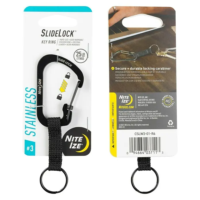 Nite Ize Karabinerhaken Slidelock Key Ring - Edelstahl, Schwarz - Schwarzer Nite Ize SlideLock Schlüsselanhänger aus Edelstahl, ideal zum sicheren Befestigen von Schlüsseln und anderen Gegenständen.
