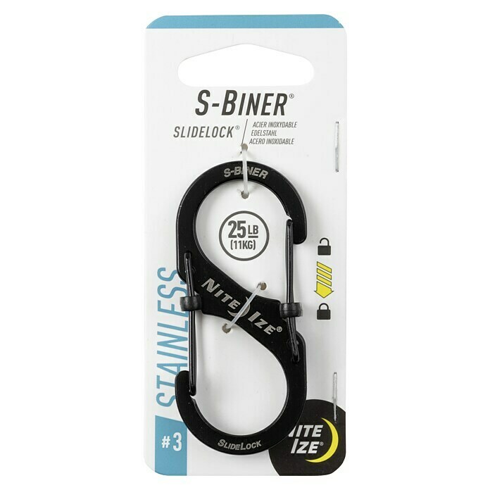 Nite Ize Doppelkarabiner S-Biner SlidelockL x B: 104 x 13 mm, Edelstahl, Schwarz Front View