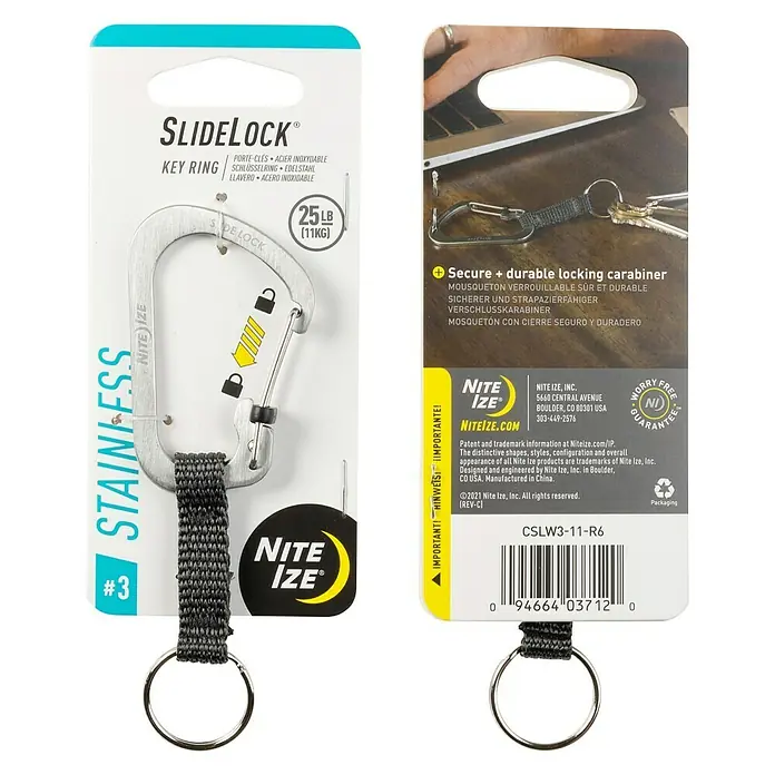 Nite Ize Karabinerhaken Slidelock Key Ring - Edelstahl, Silber - Schlüsselanhänger mit Edelstahl-Karabiner, sicher und langlebig, mit SlideLock-Mechanismus. Belastbar bis 11 kg. Ideal für Schlüsselorganisation.