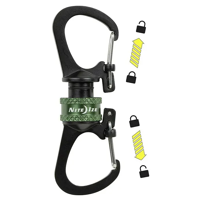 Nite Ize Doppelkarabiner Slidelock 360° Magnetic Lock - L x B: 19 x 2,05 cm, Aluminium, Anthrazit - Nite Ize Karabiner: Doppelte Karabiner mit Drehgelenk und Verriegelungsfunktion für vielseitige Anwendungen.