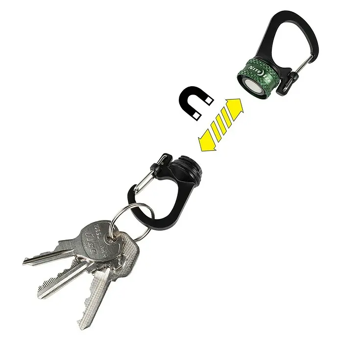 Nite Ize Doppelkarabiner Slidelock 360° Magnetic Lock - L x B: 19 x 2,05 cm, Aluminium, Anthrazit - Nite Ize Schlüsselanhänger: Karabinerhaken mit Schlüsselring und drei Schlüsseln, die über einen Magnetverschluss verbunden werden.