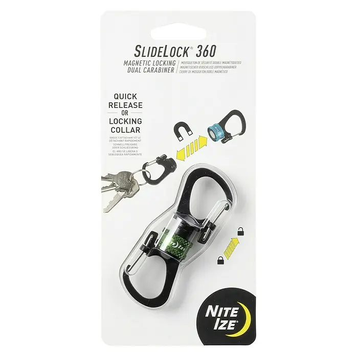 Nite Ize Doppelkarabiner Slidelock 360° Magnetic Lock - L x B: 19 x 2,05 cm, Aluminium, Anthrazit - Das SlideLock 360 Magnet-Doppelkarabiner-System bietet schnelles Anbringen und Lösen durch einen Magnetverschluss.