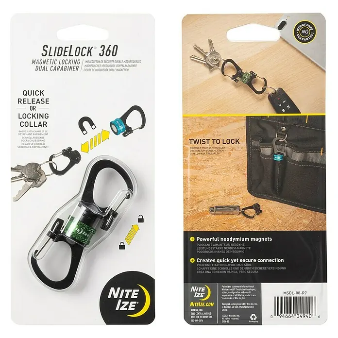 Nite Ize Doppelkarabiner Slidelock 360° Magnetic Lock - L x B: 19 x 2,05 cm, Aluminium, Anthrazit - Das Nite Ize SlideLock 360 Dual Karabiner-Set: Magnetische Verriegelung, schneller Verschluss oder Verschlusskragen für sichere Verbindungen.