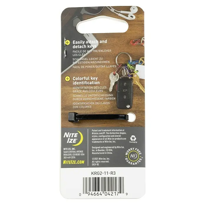 Nite Ize Karabinerhaken S-Biner KeyRing - L x B: 57 x 14 mm, Edelstahl - Nite Ize Schlüsselanhänger-Verpackung. Einfaches Anbringen und Abnehmen der Schlüssel mit farbiger Kennzeichnung zur Identifizierung.