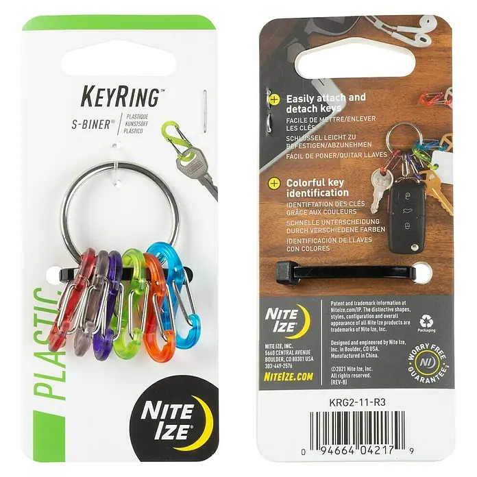 Nite Ize Karabinerhaken S-Biner KeyRing - L x B: 57 x 14 mm, Edelstahl - Kunststoff-Schlüsselanhänger S-Biner von Nite Ize mit farbigen S-Binern zum einfachen Befestigen und Abnehmen von Schlüsseln.