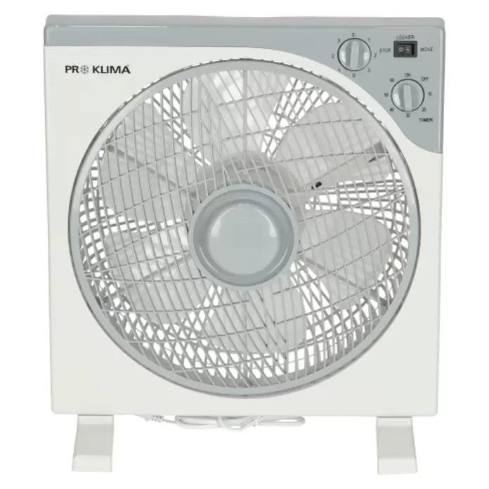 PR Klima Ventilador de suelo Box Fan - 50 W, Blanco/gris, 30 cm