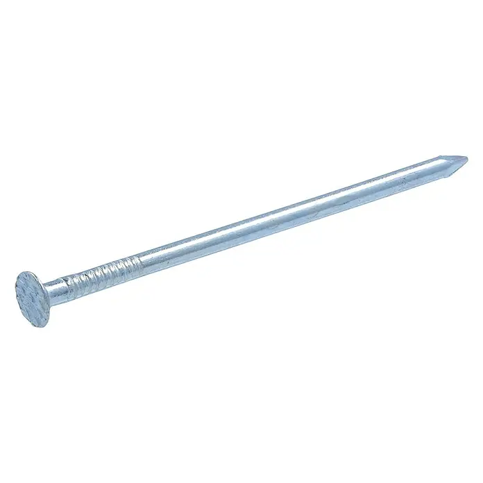 Suki Clavo - Ø x L: 2,5 x 55 mm, Acero, Zincado, DIN 1151B, Masa neta: 1 kg - Primer plano de un clavo de acero galvanizado, sobre un fondo negro, ideal para proyectos de construcción y carpintería.