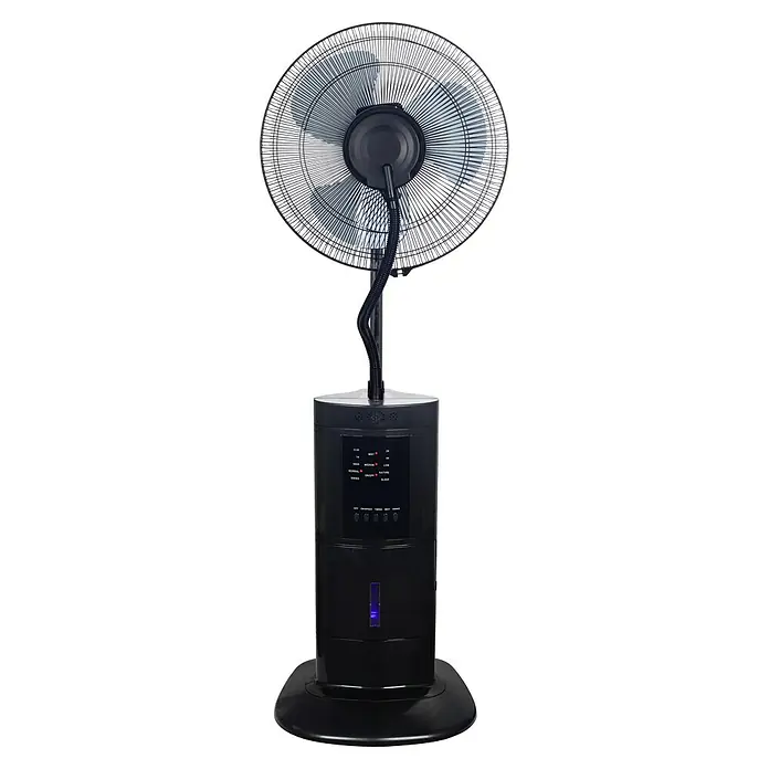 PR Klima Ventilador de pie con nebulizador - Negro, 45 cm, 128 cm - Un ventilador de pedestal negro con función de nebulización, perfecto para esos días calurosos en los que necesitas una brisa refrescante.