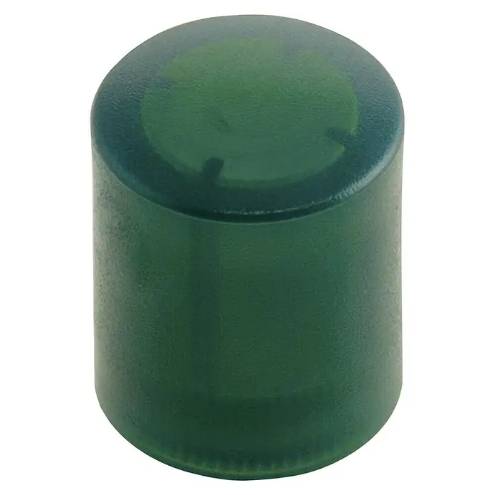 Suki Imán Glass Board - Ø x Al: 14 x 17 mm, Redonda, Verde - Primer plano de una luz indicadora cilíndrica verde con parte superior redondeada, ideal para pantallas industriales y señalización.
