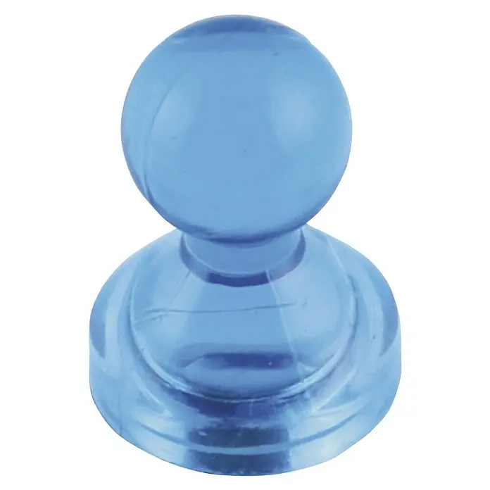 Suki Imán plastificado Cone - Diámetro: 15 mm, Redonda, Azul - Primer plano de un botón magnético azul de forma redonda con una superficie lisa sobre un fondo negro.