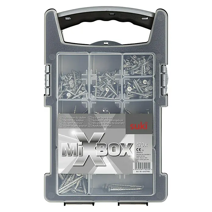 Suki Surtido de tornillos multiuso Silver - 470 pzs. - La "Mix Box" de Suki es una caja de surtido transparente llena de diversos tornillos diseñados para el uso exterior.