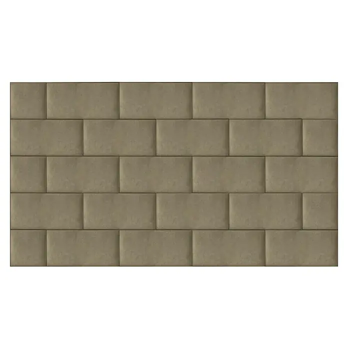 Fllow Wandpolster-Set Velvet A1 - 270 x 150 cm, Taupe - Nahaufnahme einer Wand mit beigen Ziegeln, die ein klassisches und elegantes Mauerwerk zeigen. Die Textur verleiht der Wand Tiefe und Charakter.
