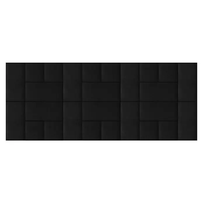Fllow Wandpolster-Set Velvet A2 - 300 x 120 cm, Schwarz - Schwarze Wandpaneele mit rechteckigem Muster. Elegantes, modernes Design für Innenräume, schafft eine stilvolle und ruhige Atmosphäre.