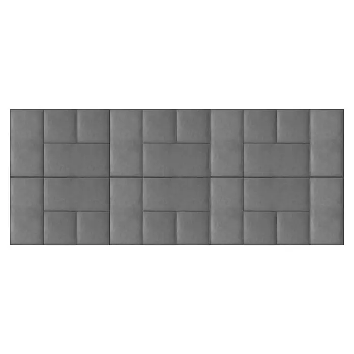 Fllow Wandpolster-Set Velvet A2 - 300 x 120 cm, Grau - Graue Akustikwandpaneele mit rechteckigem Muster, ideal für moderne Raumgestaltung und Schallabsorption. Die Oberfläche ist matt und strukturiert.