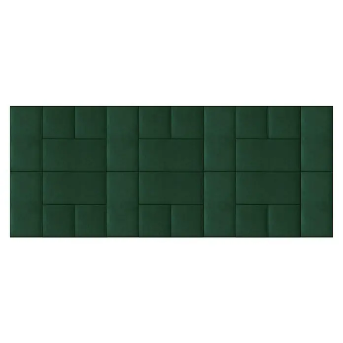Fllow Wandpolster-Set Velvet A2 - 300 x 120 cm, Grün - Grüne Wandpaneele in einem geometrischen Muster angeordnet, das eine moderne und elegante Wanddekoration bietet.