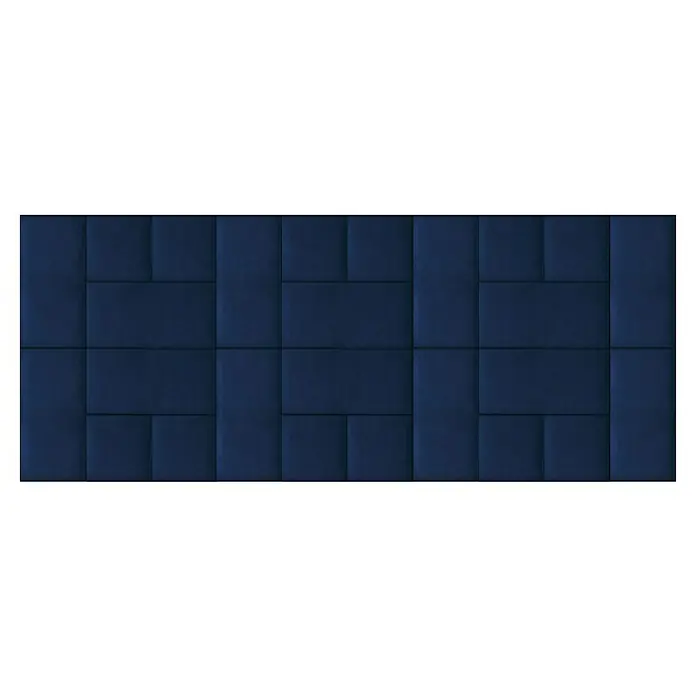 Fllow Wandpolster-Set Velvet A2 - 300 x 120 cm, Blau - Dunkelblaue Wandpaneele mit rechteckigen Formen und einem strukturierten Design, ideal für moderne Innenräume. Ein stilvolles Element zur Raumgestaltung.