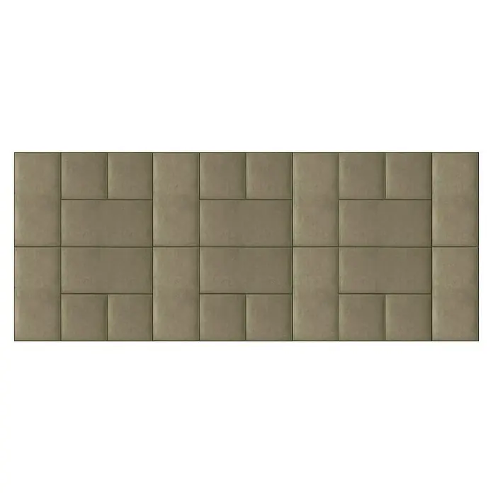 Fllow Wandpolster-Set Velvet A2 - 300 x 120 cm, Taupe - Nahaufnahme einer Wand mit quadratischen Polsterelementen in beiger Farbgebung für eine gemütliche Raumgestaltung.