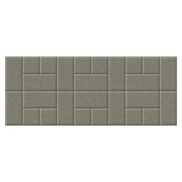 Fllow Wandpolster-Set Inari A2 - 300 x 120 cm, Taupe - Graue gepolsterte Wandpaneele in einem geometrischen Muster, das eine strukturierte und stilvolle Akzentwand erzeugt.