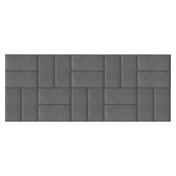 Fllow Wandpolster-Set Velvet A3 - 300 x 120 cm, Grau - Graue Wandpaneele mit rechteckigem Muster und moderner Optik zur stilvollen Wandgestaltung im Innenbereich.
