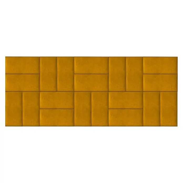 Fllow Wandpolster-Set Velvet A3 - 300 x 120 cm, Ocker - Nahtloses Muster aus goldenen, rechteckigen Wandpaneelen, die ein strukturiertes und modernes Design für die Wandverkleidung bieten.
