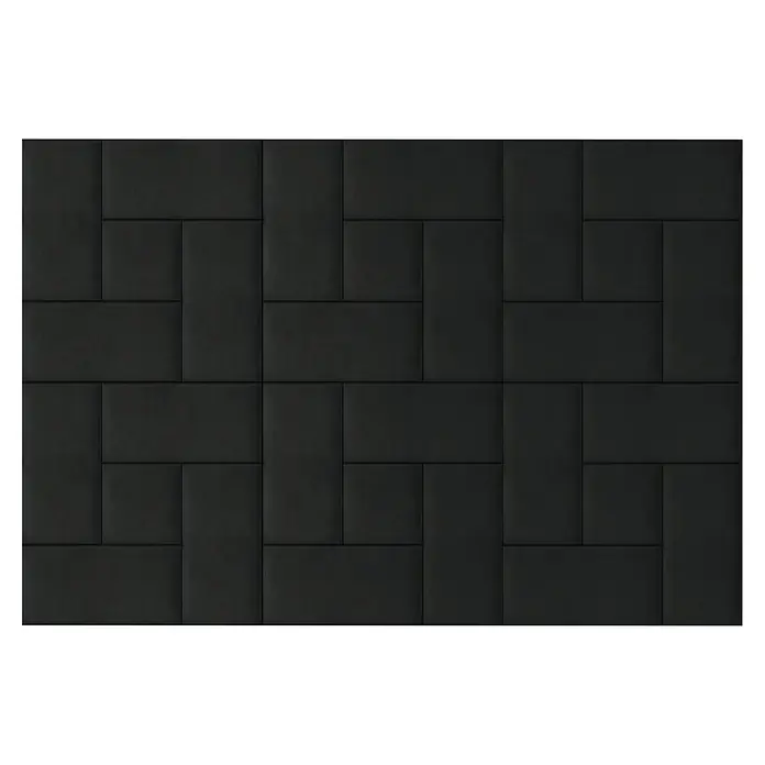 Fllow Wandpolster-Set Velvet A4 - 270 x 180 cm, Schwarz - Schwarze Wandpaneele in einem geometrischen Muster, die eine moderne und elegante Textur für Innenräume bieten.