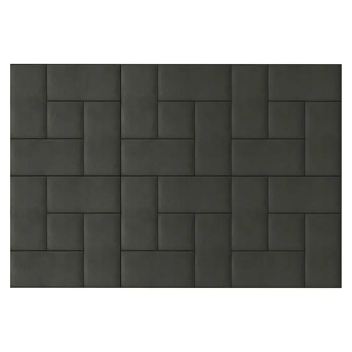 Fllow Wandpolster-Set Velvet A4 - 270 x 180 cm, Anthrazit - Dunkelgraue Wandpaneele mit einem geometrischen Muster aus Rechtecken und Quadraten. Die gepolsterte Wandverkleidung sorgt für eine moderne Optik.