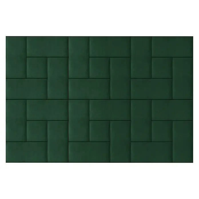Fllow Wandpolster-Set Velvet A4 - 270 x 180 cm, Grün - Grüne Wandpaneele mit rechteckigem Muster, ideal für eine stilvolle Inneneinrichtung. Perfekt für moderne Wohnräume und Büros.