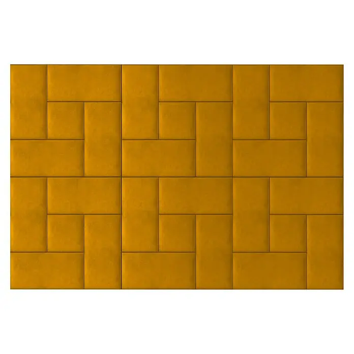 Fllow Wandpolster-Set Velvet A4 - 270 x 180 cm, Ocker - Gelbe Wandpaneele in einem modernen Muster, ideal zur Schallabsorption und als dekoratives Element in jedem Raum.