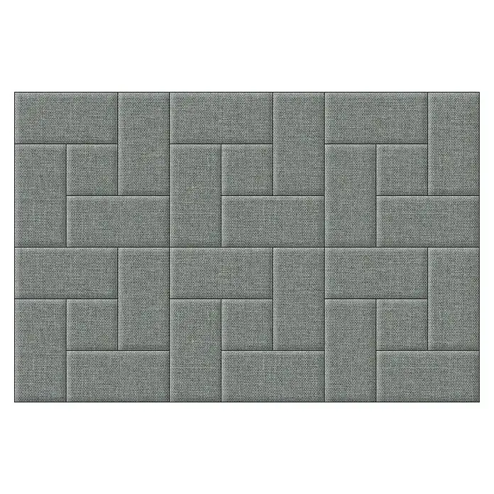 Fllow Wandpolster-Set Inari A4 - 270 x 180 cm, Grau - Graue Stoffpaneele mit einem geometrischen Muster, ideal für Wandverkleidungen und Inneneinrichtung. Stilvolles Design für moderne Räume.