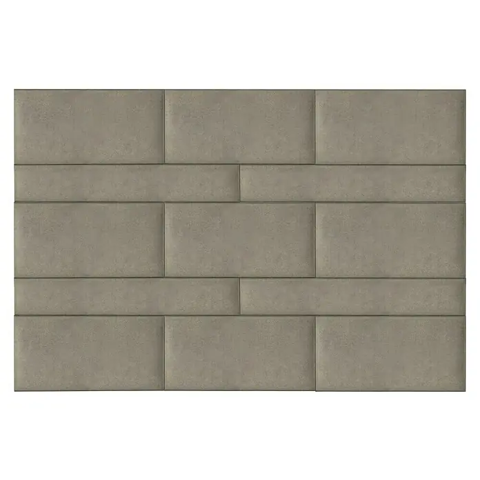 Fllow Wandpolster-Set Velvet B1 - 180 x 120 cm, Taupe - Strukturierte Wandpaneele: Ein nahtloses Muster aus rechteckigen Wandpaneelen in verschiedenen Größen und einer neutralen Farbpalette für moderne Innenräume.