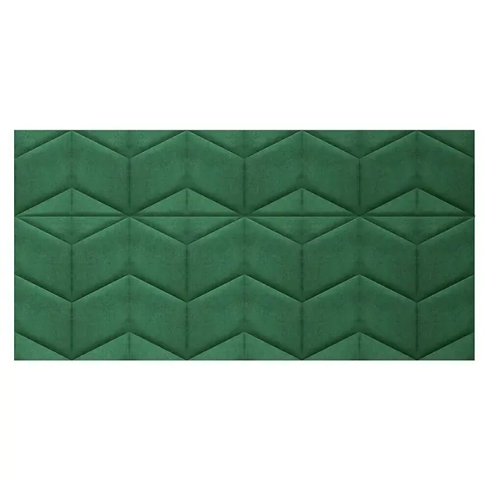 Fllow Wandpolster-Set Velvet C2 - 240 x 120 cm, Grün - Nahaufnahme einer dunkelgrünen, gepolsterten Wandplatte mit einem geometrischen Rautenmuster, das ein luxuriöses und modernes Erscheinungsbild bietet.