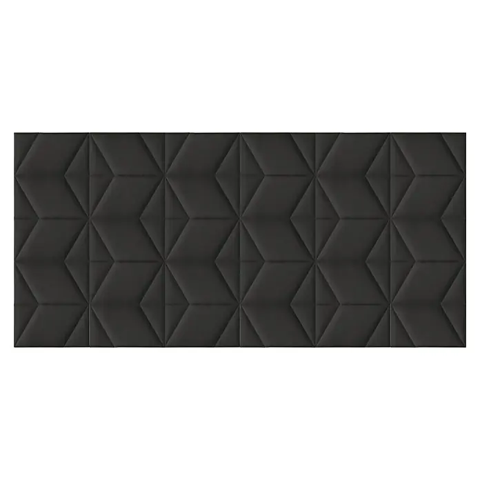 Fllow Wandpolster-Set Velvet C3 - 270 x 150 cm, Anthrazit - Schwarze, gesteppte Wandpaneele mit dreieckigen Mustern schaffen eine stilvolle, moderne Textur. Die dunkle Farbe sorgt für eine elegante und luxuriöse Atmosphäre.