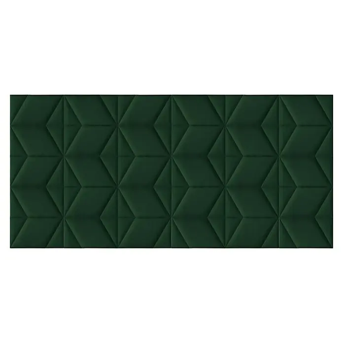 Fllow Wandpolster-Set Velvet C3 - 270 x 150 cm, Grün - Dunkelgrüne Wandpaneele mit geometrischem Design, ideal für eine stilvolle und moderne Raumgestaltung. Die 3D-Optik sorgt für einen edlen Look.