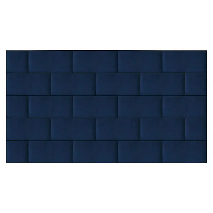Fllow Wandpolster-Set Velvet A1 - 270 x 150 cm, Blau - Nahaufnahme einer blauen Ziegelwand, die durch ihre gleichmäßige Anordnung und tiefe Farbe eine robuste und doch ästhetische Textur bietet.