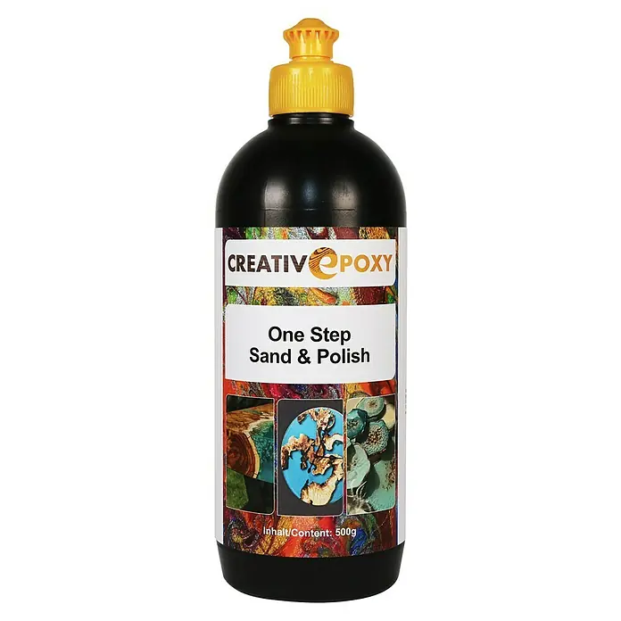 CreativEpoxy Polier- & Schleifpaste One Step - 500 g - KreativEpoxy One Step Sand & Polish. Die 500g Flasche beinhaltet ein Produkt zum Schleifen und Polieren von Oberflächen in einem Schritt.