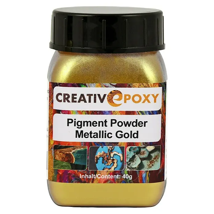 CreativEpoxy Pigment Powder - Metallic Gold - Dose mit Metallic-Gold Pigmentpulver von Creativo Epoxy, ideal zum Einfärben von Epoxidharz und anderen Materialien. Inhalt: 40g.