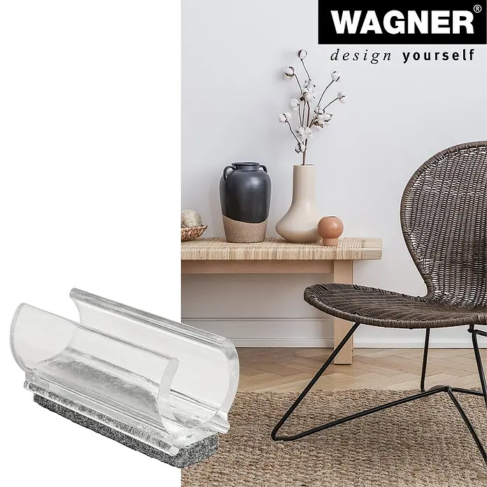 Wagner System Klemmschalengleiter - Durchmesser: 19 mm - Der transparente Möbelgleiter mit Filzgleitfläche für verschiedene Möbelstücke, besonders gut für Stühle geeignet, um Böden zu schonen.