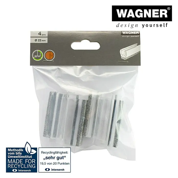 Wagner System Klemmschalengleiter - Durchmesser: 22 mm - Produktabbildung: Wagner Design Dichtungsprofile, 4 Stück, Durchmesser 22 mm, für kreative Abdichtungen und DIY-Projekte im Haushalt.