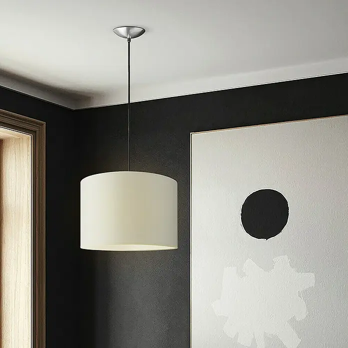 Home Sweet Home Pendelleuchte Fabric - Schwarz, 100 cm, 60 W, E27 - Elegante Hängelampe mit einem cremefarbenen Stoffschirm, die ein warmes Licht in jedem Raum verbreitet und eine stilvolle Atmosphäre schafft.