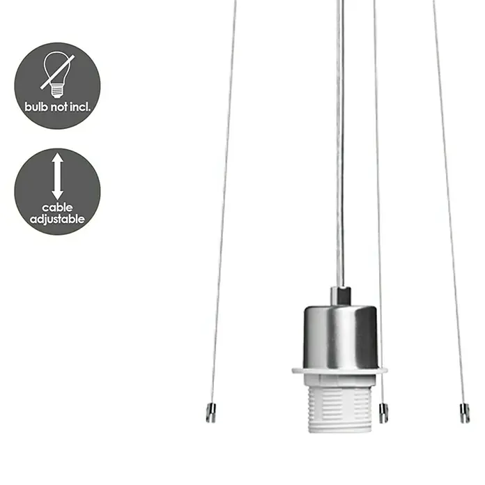 Home Sweet Home Pendelleuchte rund Hover - Höhe: 100 cm - Detailaufnahme einer Lampenaufhängung mit verstellbarem Kabel und dem Hinweis, dass die Glühbirne nicht enthalten ist.