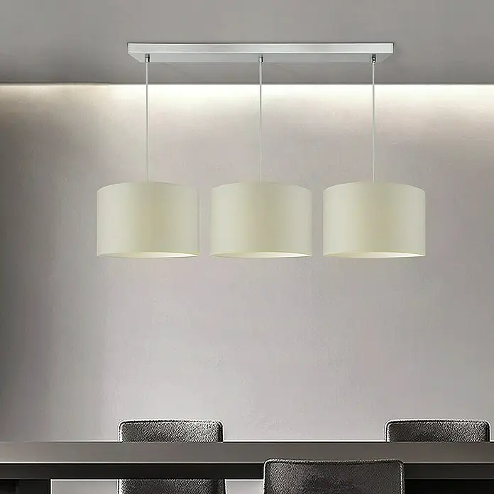 Home Sweet Home Pendelleuchte Beam 3s - L x H: 65 x 99 cm, Chrom matt, Anzahl Leuchtmittel: 3 Stk. - Dreifache Pendelleuchte mit zylindrischen Lampenschirmen in einem modernen Design. Ideal für Esszimmer oder Küchen.