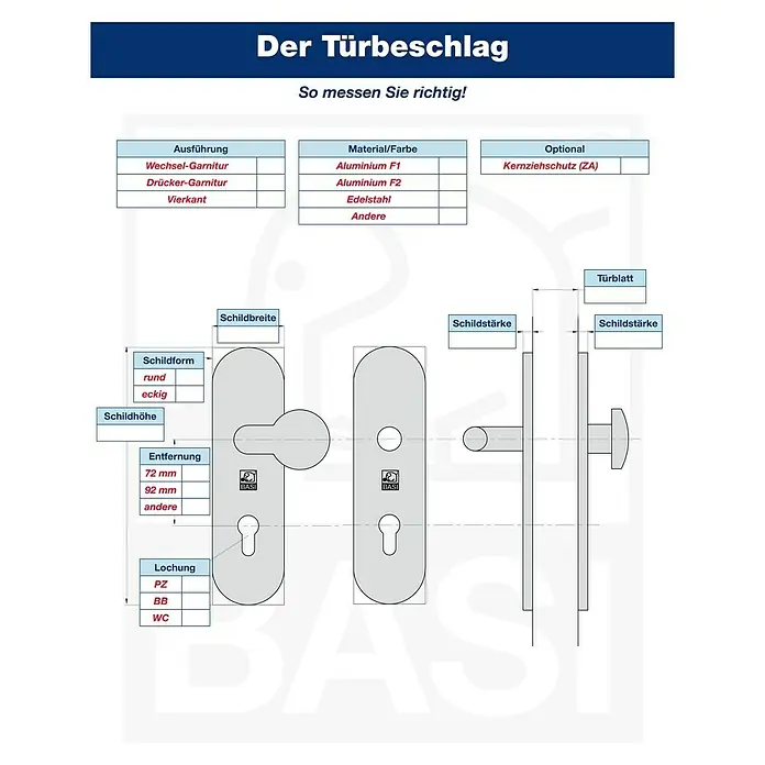 Basi Schutzgarnitur ZB 3800Edelstahl, Stärke Tür: 38 mm - 45 mm, Buntbart