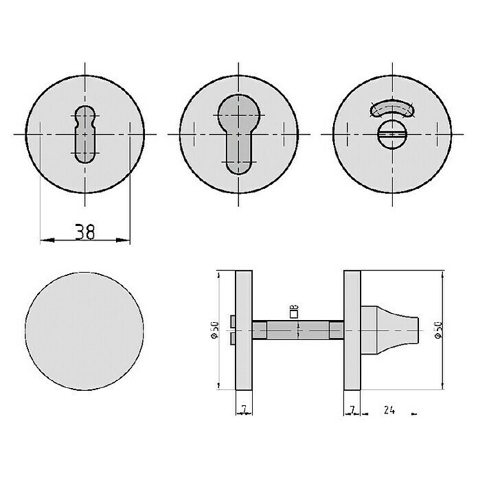 Basi Schutzrosettenpaar ZBR 3110 (Durchmesser Rosette: 50 mm, Lochung: Buntbart BB, Türstärke: 38 mm - 45 mm) | BAUHAUS