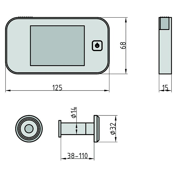 Basi Digitaler Türspion TS 710 (Türstärke: 38 mm - 110 mm, Einbaumaß: Ø 14 - 22 mm, 3,2 