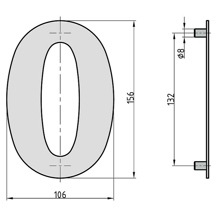 Basi Hausnummer HN 150 (B x H: 106 x 156 mm, Motiv: 0, Edelstahl) | BAUHAUS