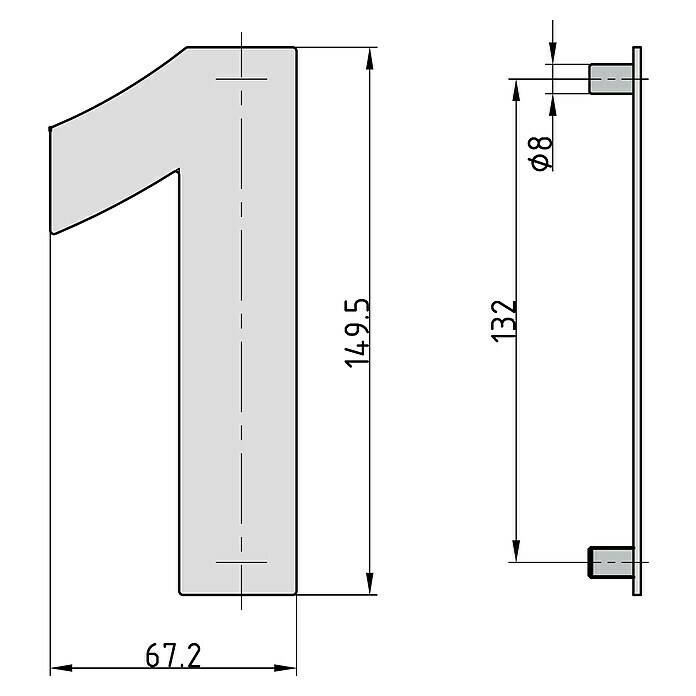 Basi Hausnummer HN 150 (B x H: 67,2 x 149,5 mm, Motiv: 1, Edelstahl) | BAUHAUS